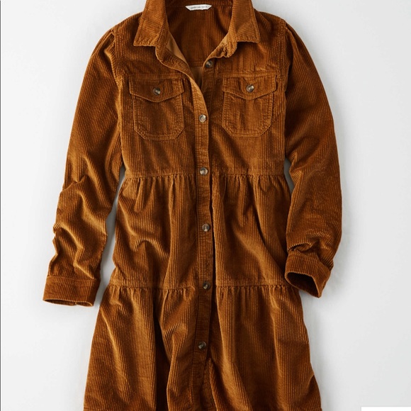 Ae Corduroy Long Sleeve Babydoll Dress 